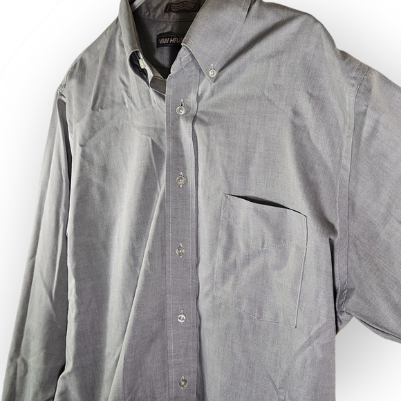 Van Heusen Grey Button-Down Long Sleeved Shirt 34/35 Wrinkle Free - Picture 4 of 12